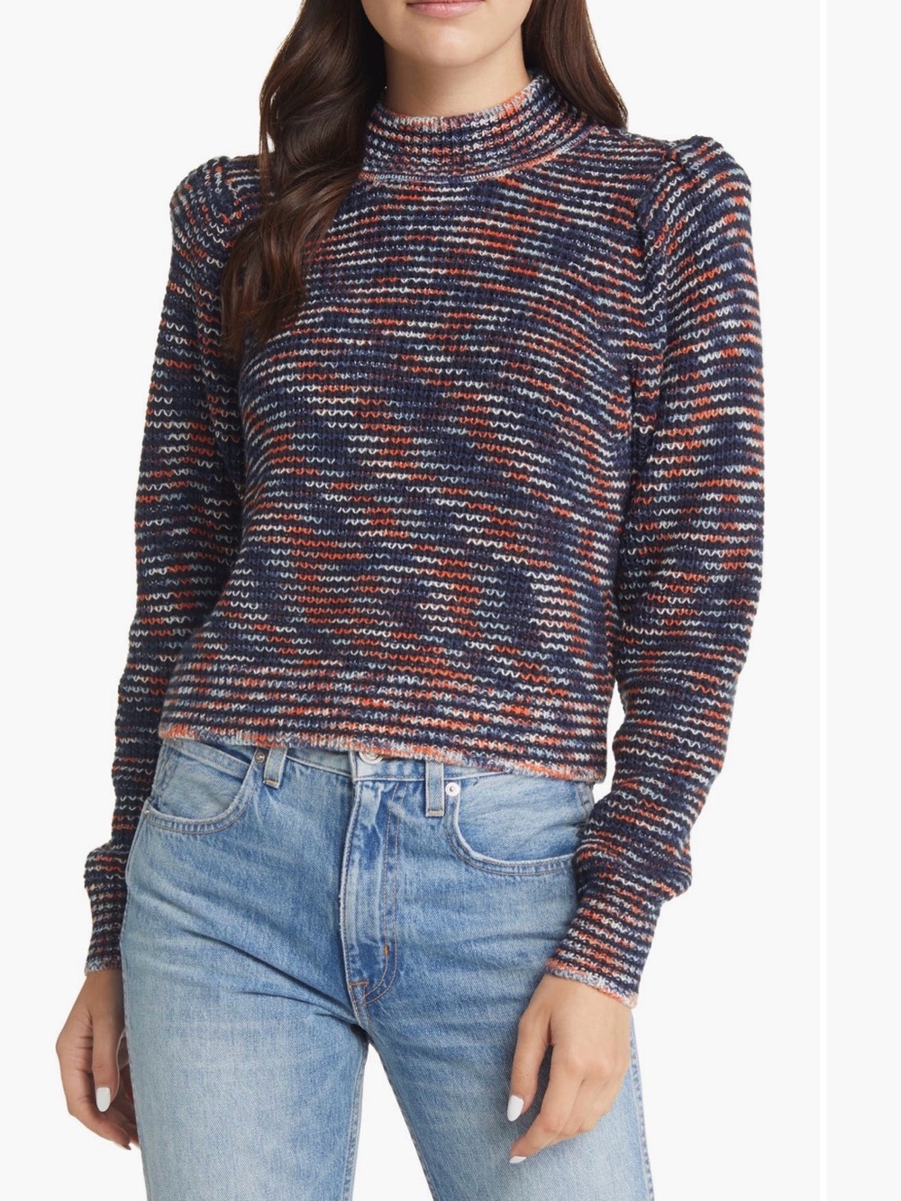 Treasure & Bond Navy Multicolor Striped Cropped Sweater